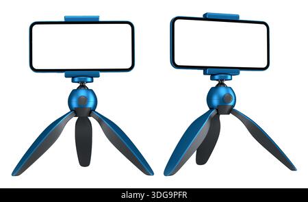 Satz moderner Smartphone-Stative, isoliert auf weißem Hintergrund, technisches Konzept. Stockfoto