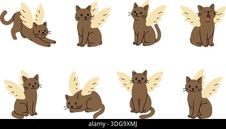 Geflügelte Katzen. Minimaler Vektor-Fantasy-Tierillustration im einfachen kreativen Stil Stock Vektor