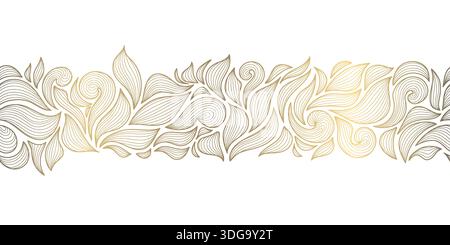 Elegantes Vektor-nahtloses Blattmuster, goldene Linien, tropische botanische Elemente in einem modernen abstrakten Stil. Luxuriöse Verpackung, Kaffee oder Tee Stock Vektor