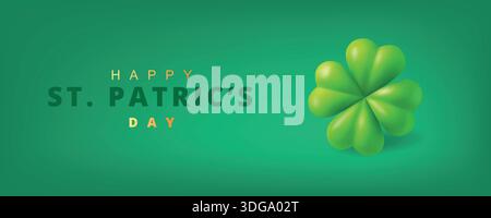 Happy St. Patricks Day Banner mit Kleeblatt auf grünem Hintergrund Stock Vektor