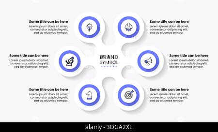 Infografik-Vorlage mit Symbolen und 6 Optionen oder Schritten. Kann für Workflow-Layout, Diagramm, Banner, webdesign verwendet werden. Vektorgrafik Stock Vektor