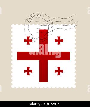 Georgien-Flaggenpostmarke mit einem Vintage-Luftpostpoststempel, eine Vektorillustration für Reise- und Korrespondenzkonzepte. Stock Vektor