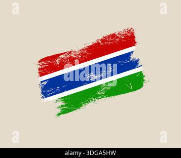 Gambische Nationalflagge gemalt mit einem strukturierten Pinselstrich, eine künstlerische Vektor-Illustration mit einem kreativen Grunge-Effekt. Stock Vektor