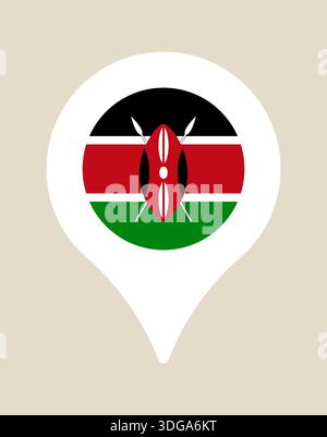 Kenianische Flagge mit Maasai-Schild in einer Karte, wo sich das Symbol für Reisen, Geografie und Nationalstolz darstellt. Stock Vektor