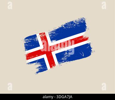 Island Flagge gemalt mit einem Grunge Pinselstrich, eine nationale Symbol Vektor-Illustration, mit einer Vintage Distressed Textur.. Stock Vektor