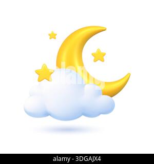 Niedlicher Mond mit Wolken und Sternen Illustration Stock Vektor