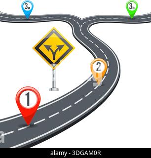 Geschäftskonzept mit Timeline Road Infografiken, Pinnzeigern und Straßenschildern auf transparentem Hintergrund. Flache Symbole. Abbildung Des Isolierten Vektors Stock Vektor