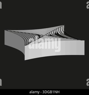 Symbol für gekrümmten Block. Form des dimensionalen Vektors. Lineares Oberflächenmuster. Professioneller dunkelschwarzer Hintergrundbereich. EPS 10. Stock Vektor