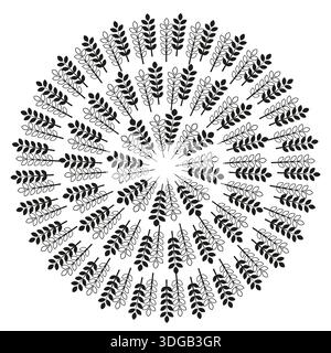 Radialer Weizenbruch. Vektor für natürliche Körnung. Kreisförmiges Erntemuster. Botanisches Bio-Natur-Ornament. EPS 10. Stock Vektor