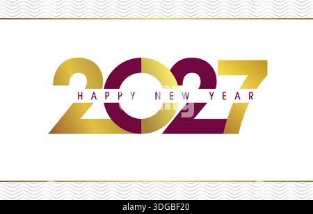 Happy New Year 2027 elegantes Emblem, Grußkartendesign mit geometrischem Wellenmuster Stock Vektor