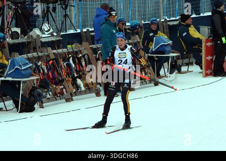 RUHPOLDING, DEUTSCHLAND - 16. JANUAR: Auf dem Schießstand PREUSS, Franziska (GER, #24) beim 7,5km-SPRINT DER FRAUEN beim BMW IBU World Cup Biathlon Ruhpolding am 16. Januar 2026 in Ruhpolding. Stockfoto