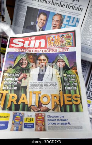 "Traitories Dumped MP DISTS Dirt" Tory Kemi Badenoch, Robart Jenrick, Nigel Farage The Sun Zeitung Schlagzeile 16. Januar 2026 London UK Stockfoto
