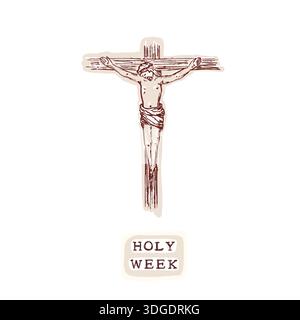 Jesus Christus Kreuzigungskreuz für die osterwoche Symbolclip-Kunst. Hand gezeichnetes isoliertes flaches Vektormotiv für christliche Kirchenankündigungskarte Stock Vektor