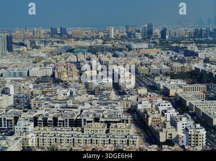 Panoramablick vom Dubai Frame, Dubai, Dubai Emirate, Vereinigte Arabische Emirate Stockfoto