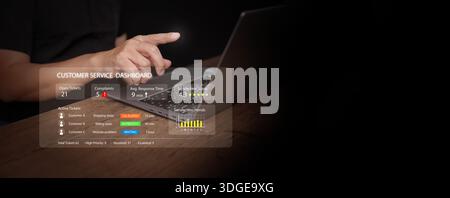 Kundenbeziehungsmanagement. Geschäftsmann verwendet das Dashboard für Benutzerdienste auf dem Laptop. Digitales Kundendienstsystem, Beschwerdemanagement und Real-t Stockfoto
