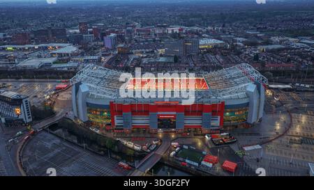 Eine Luftaufnahme von Old Trafford während des Premier League-Spiels Manchester United gegen Manchester City in Old Trafford, Manchester, Vereinigtes Königreich, 17. Januar 2026 (Foto: Mark Cosgrove/News Images) Stockfoto