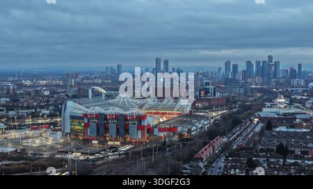 Eine Luftaufnahme von Old Trafford während des Premier League-Spiels Manchester United gegen Manchester City in Old Trafford, Manchester, Vereinigtes Königreich, 17. Januar 2026 (Foto: Mark Cosgrove/News Images) Stockfoto