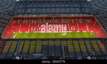Manchester, Großbritannien. Januar 2026. Eine Luftaufnahme von Old Trafford während des Premier League-Spiels Manchester United gegen Manchester City in Old Trafford, Manchester, Vereinigtes Königreich, 17. Januar 2026 (Foto: Mark Cosgrove/News Images) in Manchester, Vereinigtes Königreich am 17. Januar 2026. (Foto: Mark Cosgrove/News Images/SIPA USA) Credit: SIPA USA/Alamy Live News Stockfoto