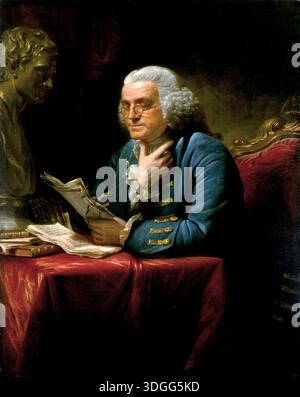 Porträt von Benjamin Franklin von David Martin, 1767. Benjamin Franklin ist einer der führenden Polymathen in der US-Geschichte. Franklin war Schriftsteller, Wissenschaftler, Erfinder, Staatsmann, Diplomat. Drucker und politischer Philosoph. Er erwarb ein Vermächtnis als einer der Gründungsväter der Vereinigten Staaten. Stockfoto