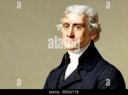 Porträt von Thomas Jefferson, 1743–1826, dritter Präsident der Vereinigten Staaten und Hauptautor der Unabhängigkeitserklärung, digital optimiert Stockfoto