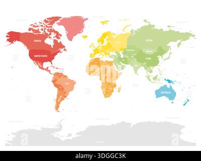 Auf einer detaillierten politischen Karte werden Länder der Welt in verschiedenen Farbtönen dargestellt und Hauptstädte hervorgehoben. Nützlich für Bildungs- und Referenzzwecke in globalen Studien. Stock Vektor