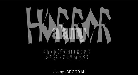 Horror Scary Font Logo Uneven Alphabet Vektor dumme Buchstaben Set Moderne Typografie, raue Typografie Design für Punkmusik Poster Headline, Grunge Stock Vektor