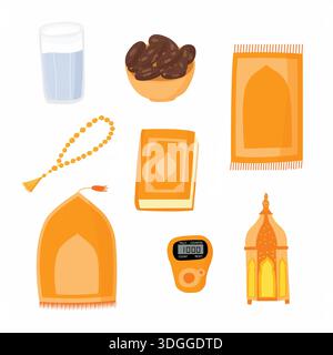 Illustration zum Ramadan-Gebetsmaterial in orangefarbenen Farben Stock Vektor