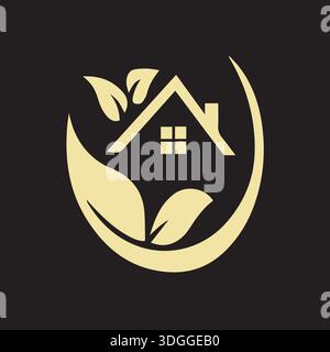 Leaf ECO Realty House Gold Logo Pro Vektor Stock Vektor