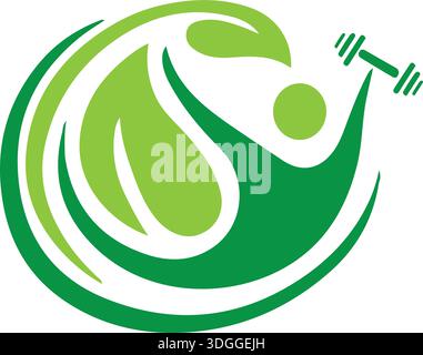 Design mit menschlichem Logo für Fitness-Leaf-Figuren Stock Vektor