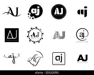 Firmenvorlage mit dem AJ-Logo. Buchstaben a und j. Setzen Sie mit Designelementen verschiedene klassische Serifenschriftarten und modernen, auffälligen Text. Anfängliche Schriftart Stock Vektor
