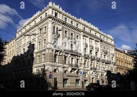 Jugendstilgebäude in der Elizabeth Street in Riga mit künstlerischer Fassade, Riga, Vidzeme, Lettland Stockfoto