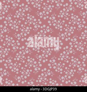 Weiches nahtloses Muster mit zarten weißen Blumen auf rosa Hintergrund. Sanfte Ästhetik und luftiges Layout, perfekt für feminine Mode, Babyprodukte oder Stockfoto