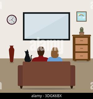 Mann und Frau auf der Couch und schauen fern Stock Vektor