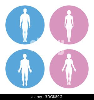 Set aus Silhouetten von Männern und Frauen in blau-rosa Kreisen Stock Vektor