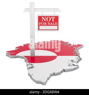 Grönlandkarte mit Schild „nicht zum Verkauf“. Souveränität Unabhängigkeit und Widerstand gegen territorialen Verkauf, Konzept. 3D-Rendering isoliert auf weißem Hintergrund Stockfoto