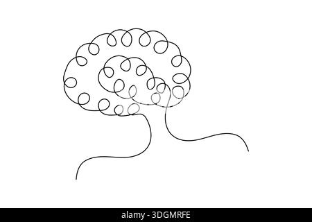 Einfaches menschliches Gehirn durchgehende eine Linie zeichnende minimalistische Vektorillustration Stock Vektor