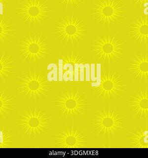 Gelbe Sonne, nahtloses Muster. Vektorabbildung. Handgezeichnete Illustration isoliert auf gelbem Hintergrund. Der geometrische Kreis in einem minimalistischen Stil Stock Vektor