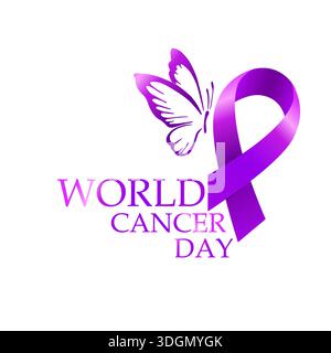 Violettes Krebsband oder -Abzeichen. Das Zeichen des Krebsbewusstseins handgezeichnet. Nicht AI, Vektordarstellung. Stock Vektor