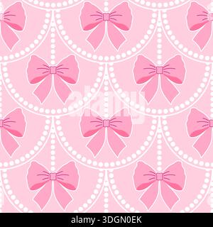 Nahtloses rosafarbenes Muster mit Schleifen in den gewellten Kreisen. Stock Vektor