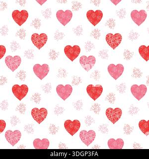 Niedliches und modernes Valentinstag-Vektormuster mit Herzen und abstrakten geometrischen Elementen Stock Vektor