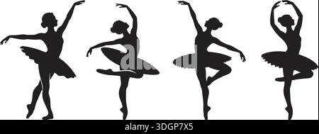 Ballerina Silhouetten Tanz Vektor - Ballett Tanz Silhouette Set isoliert auf weiß Stock Vektor