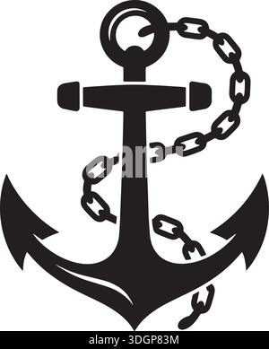 Schiff Anker mit Kette Vektor Symbol - Maritime Anchor Silhouette Tattoo Stil Grafik Stock Vektor