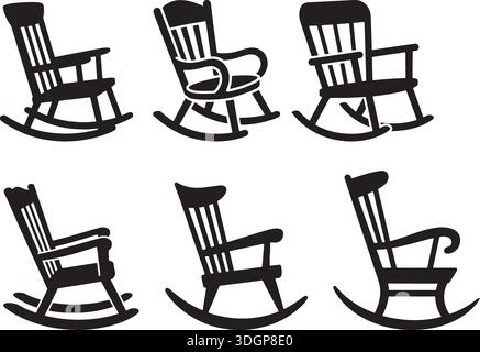Schaukelstuhl Icon Set Vintage Möbel Schwarz Design - Schaukelstuhl Silhouette Möbel Icons Vector Pack Stock Vektor