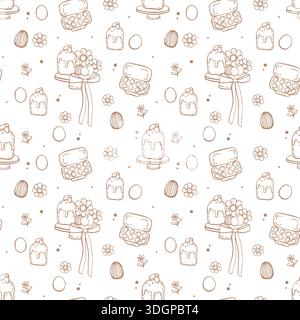 Skurriles, nahtloses Ostermuster. Handgezeichnete Kritzeleien koquetten. Hübsches Vintage-Muster für Stoffe, Tapeten und Geschenkpapier Stock Vektor