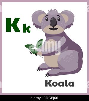 Koala Buchstabe K englische Alphabetkarte Kinder Stock Vektor