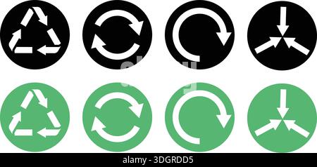 Kreislaufwirtschaft Symbolsatz – Pfeilsymbole für nachhaltiges Recycling und umweltfreundliche Wiederverwendungsschilder für umweltfreundliches Branding Stock Vektor