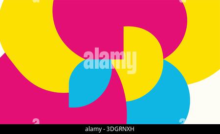 Kräftige geometrische Kreise in Magenta-Gelb- und Cyan-Vektor. Abstrakter lebendiger Hintergrund mit CMY-Farben und moderner Pop-Art-Ästhetik. Stock Vektor
