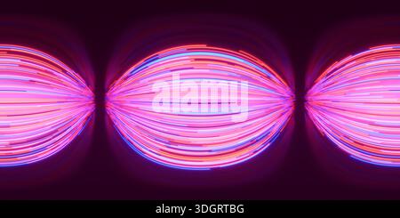 HDRI. Leuchtende Neonlinien. Vollständiges sphärisches Panorama 360 Grad. 3D-Rendering-Abbildung. Stockfoto