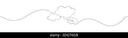 Wolkensymbol Linie Vektor der kontinuierlichen Zeichnung. Einzeilige Wolken Symbolvektorhintergrund. Symbol „drei Wolken“ Stock Vektor