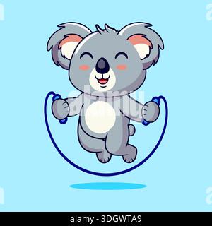 Glückliches Koala Überspringen Seil Vektor Illustration Cartoon Design Stock Vektor